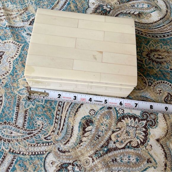 VERY NICE Vintage Bone Wooden Inlay Box Trinket Jewelry  Bone Mosaic Inlay Wooden Box Trinket Jewelry Box
